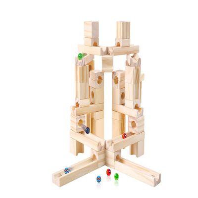 Golden Age Marble Run Toys, 60 Pieces Wooden Classic Ramps Track Building Construction Set for Children Toddler