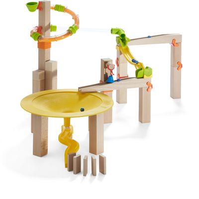 HABA Ball Track Basic Pack Funnel Jungle - Wooden Marble Run with Plastic Elements (Made in Germany)