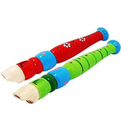 2 pcs Small Wooden Recorders for Toddlers, Colorful Piccolo Flute for Kids,Learning Rhythm Musical Instrument,Sealive Baby Early Education Music Sound Toys for Autism or Preschool Child (Random Color)