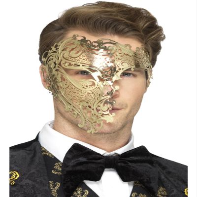 Smiffy's 48164 Deluxe metal Filigree Phantom Mask, Gold, One Size