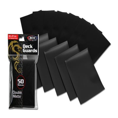 BCW Deck Guard - Double Matte Black Card Sleeves | Acid-Free, Archival-Safe, No PVC | Anti-Glare Matte Finish | Fits Standard 2" x 3" Game Cards | Durable Deck Protector Sleeves | 300 Ct