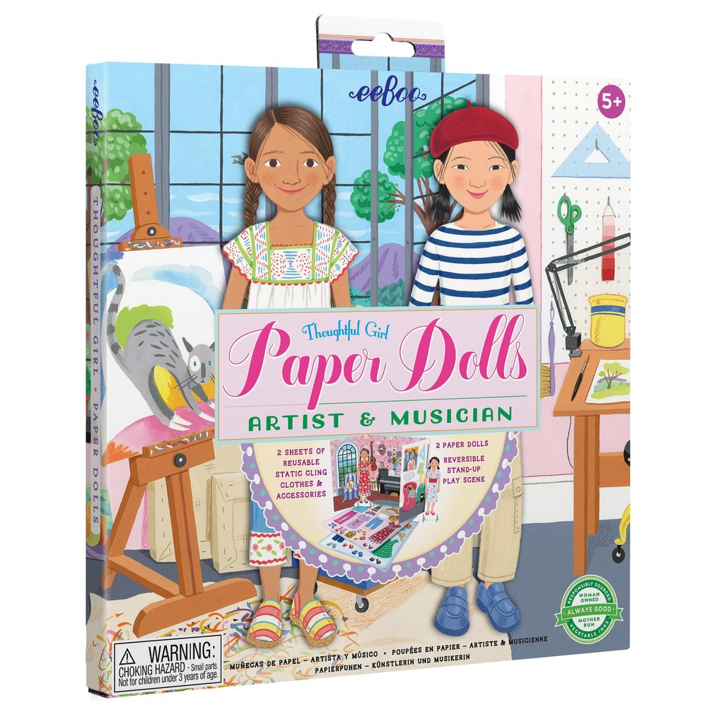 eeBoo Musician and Artist Paper Dolls Set - Reusable Dress-Up Play with Stand-Up Scene, Travel-Friendly Screen-Free Fun for Kids Ages 5 and up