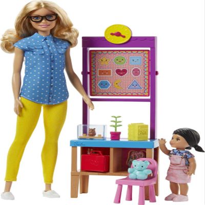 Barbie Teacher Dolls & Playset with Fashion Doll, Small Doll, Furniture & Accessories Including Flipping Blackboard