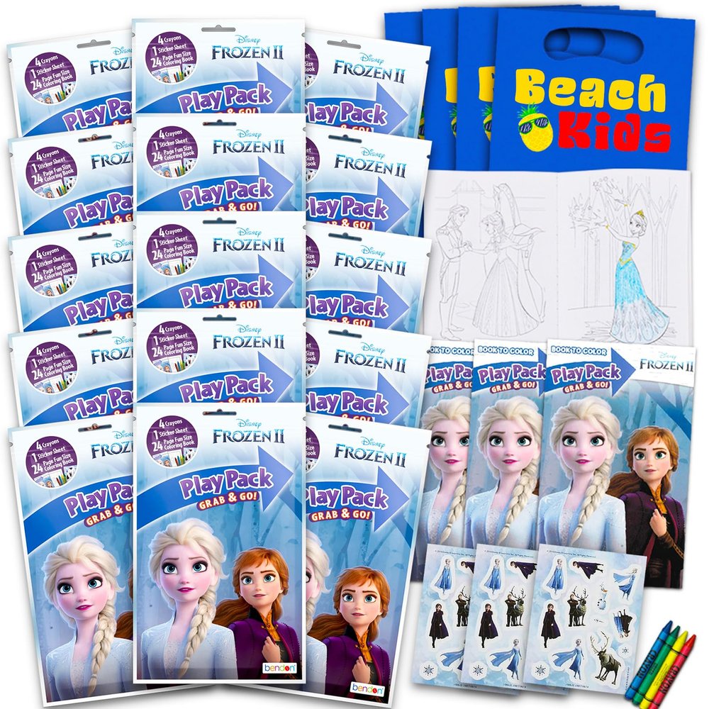 Bendon Set of 15 Full-Size Kids Play Packs Fun Party Favors Coloring Book Crayons Stickers (Disney Frozen)