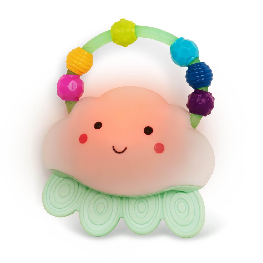 B. toys Baby Light Up Cloud Rattle Rain Glow Squeeze Sensory Development & Comfort - Teething Rattle Toys for Babies 3+ Years Months