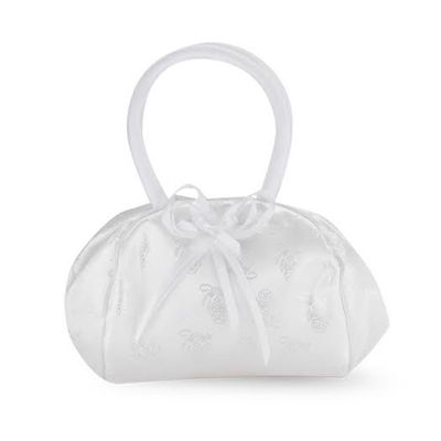 Flower Girl Gifts White Satin Embroided Deluxe Snap Purse with Padded Handles, 9 Inch