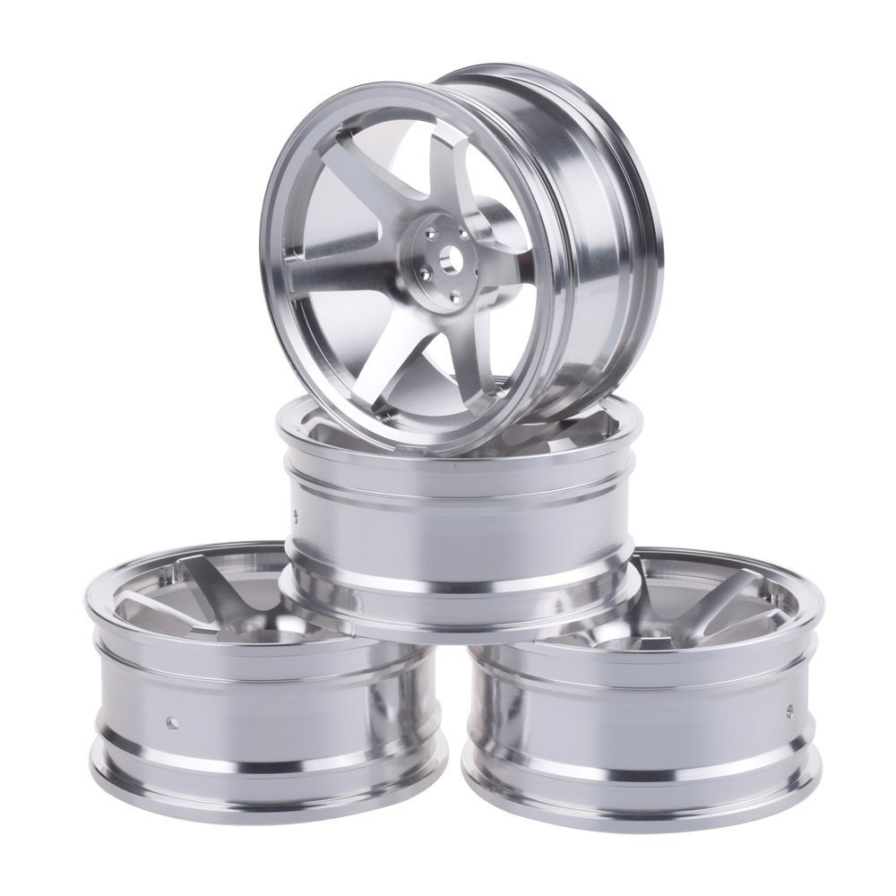 LAFEINA 4PCS Aluminium Alloy RC Wheel Hub Rims 52mm for 1/10 On-Road Drift Car HSP Tamiya HPI Kyosho Sakura (Silver)