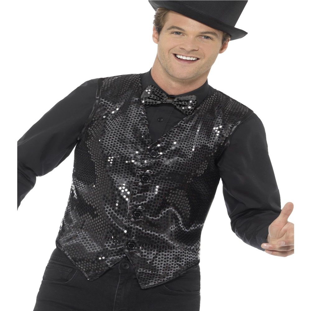 Black Sequin Waistcoat Small