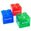 Save Spend Share Piggy Bank for Kids - Clear Transparent Plastic Coin Banks for Boys & Girls - Teach Children About Giving & Saving Money - Block Banks by Maxwill view 4