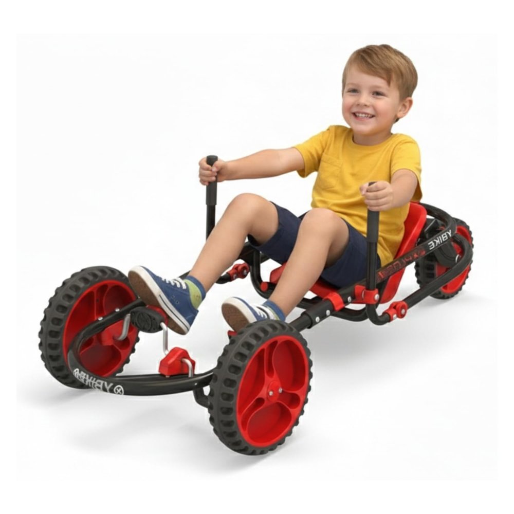 YBIKE Explorer Pedal Car - 3-Wheel Go Kart for Kids, Ride On Toys for Girls and Boys, Ages 4 & Up, Steer with Handles, Adjustable Frame & Seat, Up to 155 lbs, Red & Black