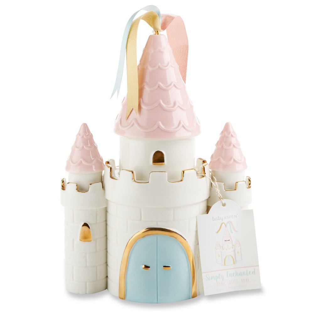 Baby Aspen Princess Castle Piggy Bank for Girls - Ceramic Kids Piggy Bank for Girls, Baby Gift, Nursery Decor, Princess Room Decor, Baby Girl Nursery Decor, Toddler Girl Room Decor