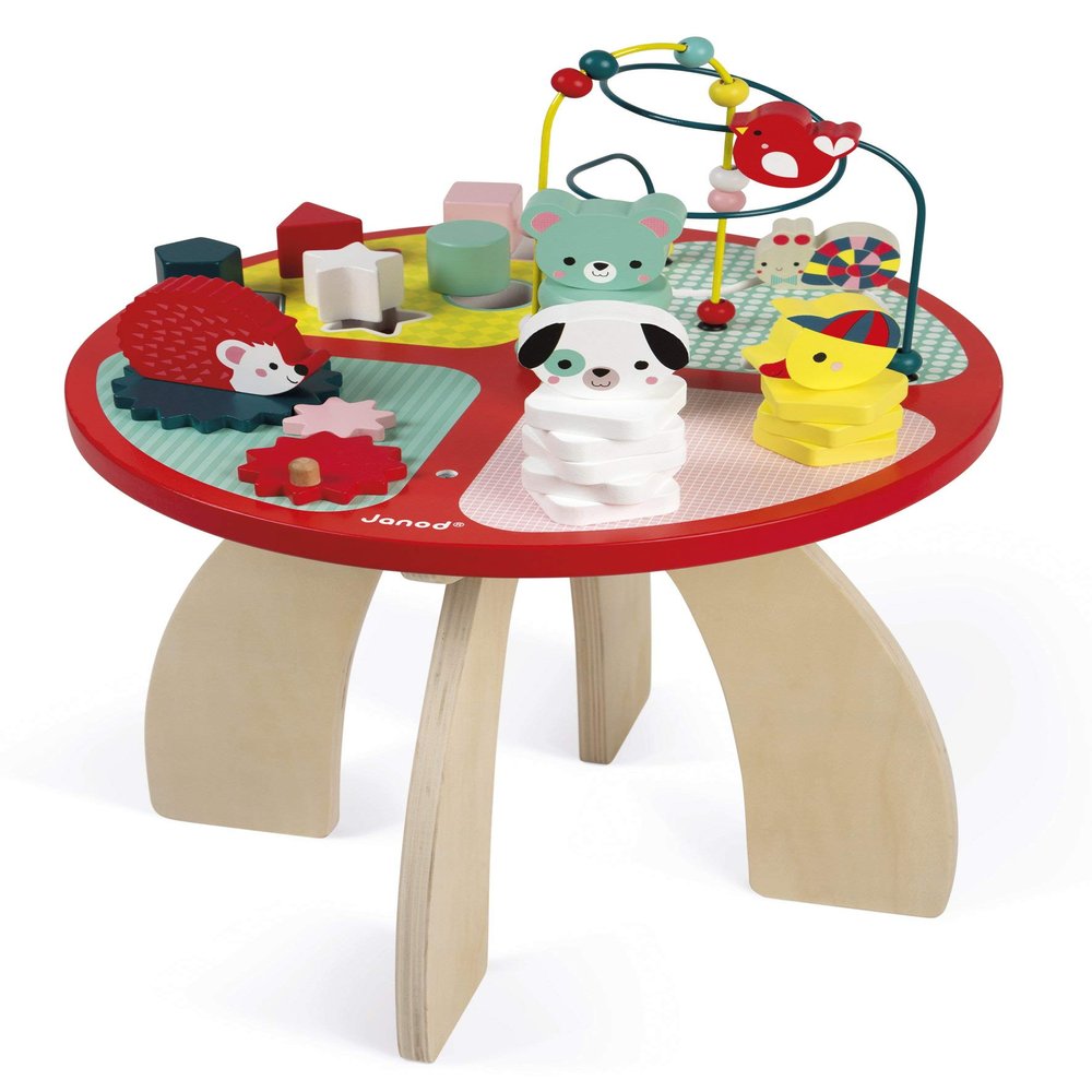 Janod - Baby Forest Wooden Activity Table 23.2" Tall - Assembling Table for Children's Activities - Vibrant Colors - Multi-Activity Play, Develops Dexterity, French Design