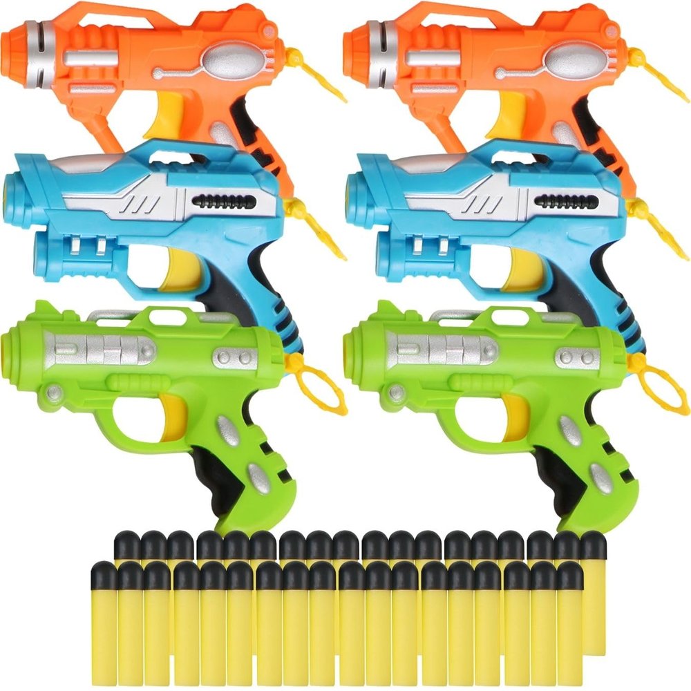 6 Pack Mini Foam Dart Blasters for Kids with 36 Darts, Micro Toy Foam Dart Guns, Nerf Compatible Mini Blaster Set, Bulk Party Favors, Small Toy Guns for Boys Girls Indoor Outdoor Play