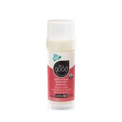 All Good Baby & Kids Mineral Sunscreen Butter Stick for Face, Nose, Ears - UVA/UVB Broad Spectrum SPF 50, Coral Reef Friendly, Water Resistant, Zinc Oxide, Coconut Oil, Beeswax, Vitamin E (2.75 oz)