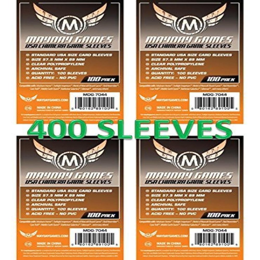 Mayday Games 7044 Clear Sleeves 57.5x89mm USA Chimera Size (4x100 Pack, 400 sleeves)
