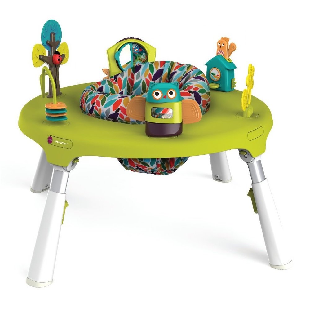 ORIBEL PortaPlay Convertible 3-in-1 Baby Activity Center & Play Table | Patented Bouncy Seat for Stable Foot Support | 5 Months+ | Development Focused Toys | Unisex (Enchanted Garden, Turquoise)