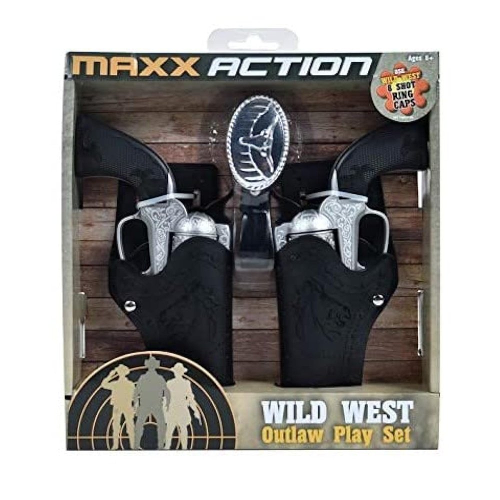 Maxx Action Wild West Outlaw Play Set 5 Piece Western Toy for Kids | Cowboy Sheriff Cap Blaster with Holster and Adjustable Belt | Ring Caps Sold Separately