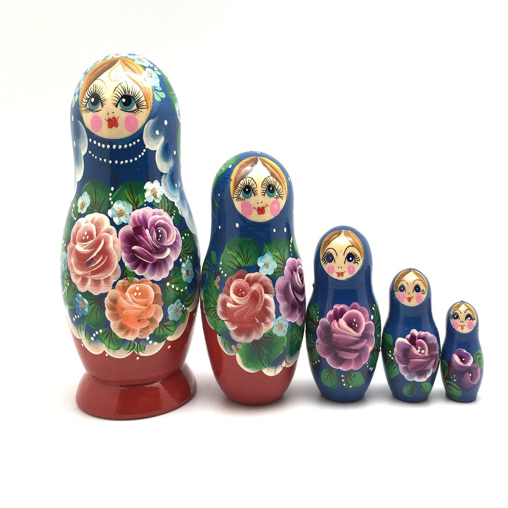 BuyRussianGifts Russian Beauty Nesting Dolls 5 Pieces Set Hand Carved Hand Painted Babushka Doll