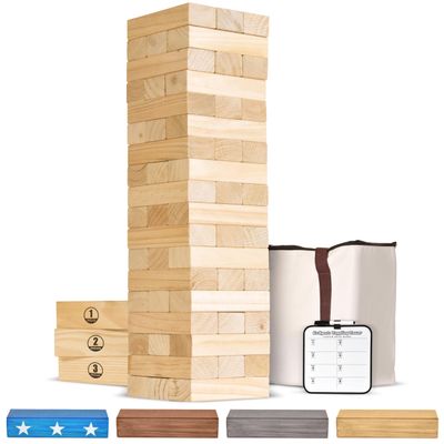 GoSports Giant Wooden Toppling Tower - Stacks Up to 5 ft - Natural Wood